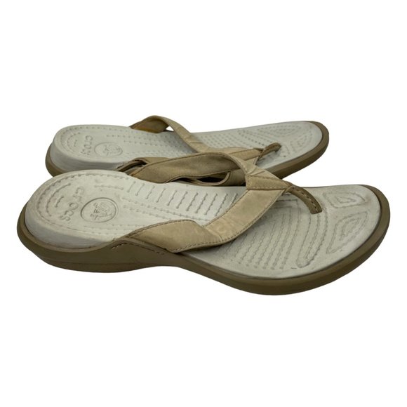 Crocs Women's Capri IV Beige Slip On Casual Thong Flip Flop Sandals Size 7 - Picture 1 of 7